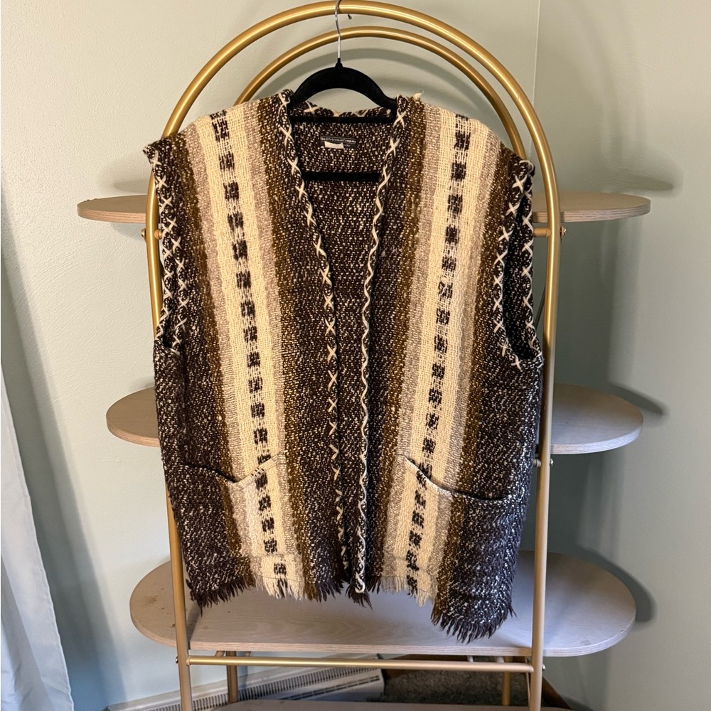 J. Peterman Brown and Cream Wool Vest